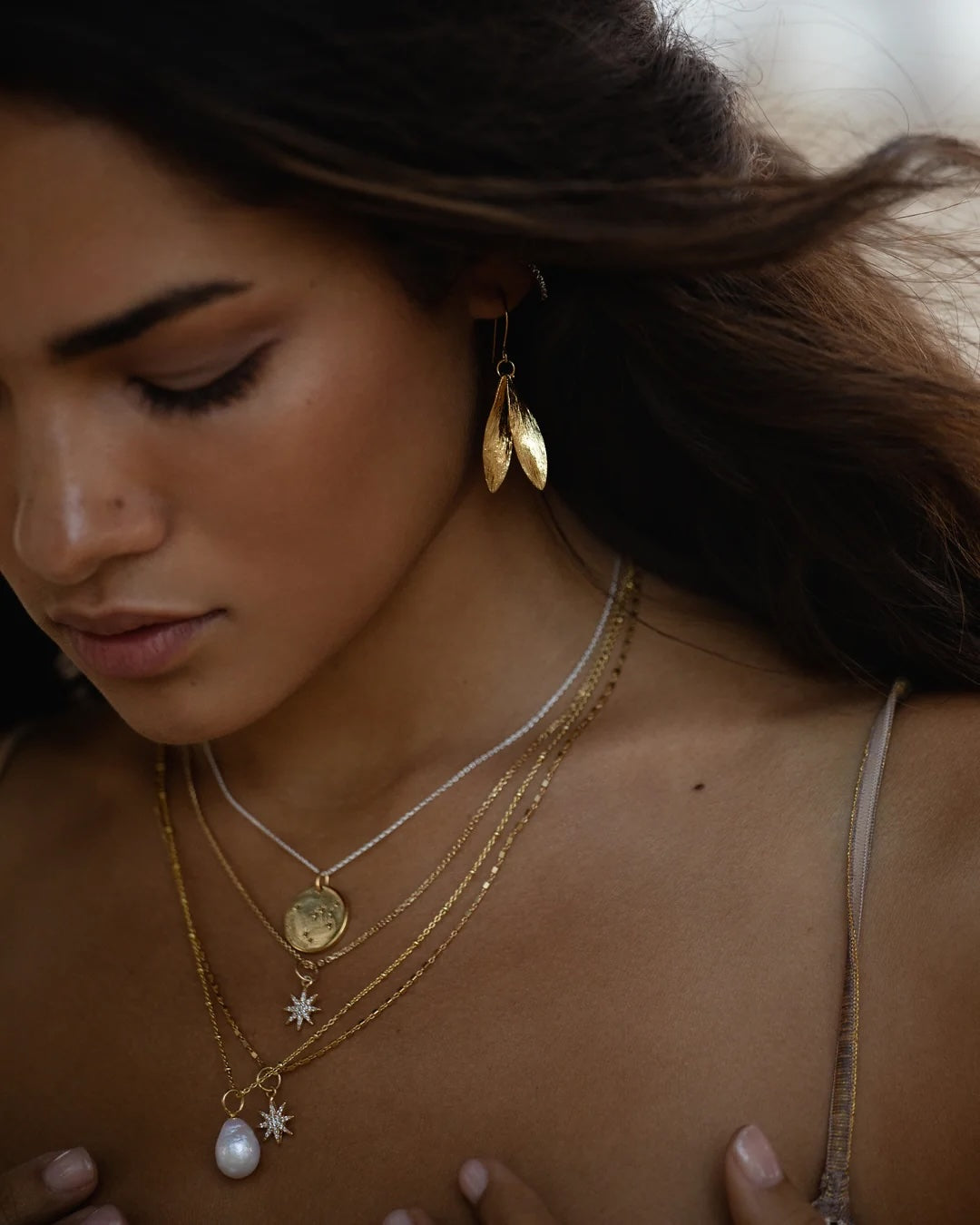 Gold Double Leaf Earrings