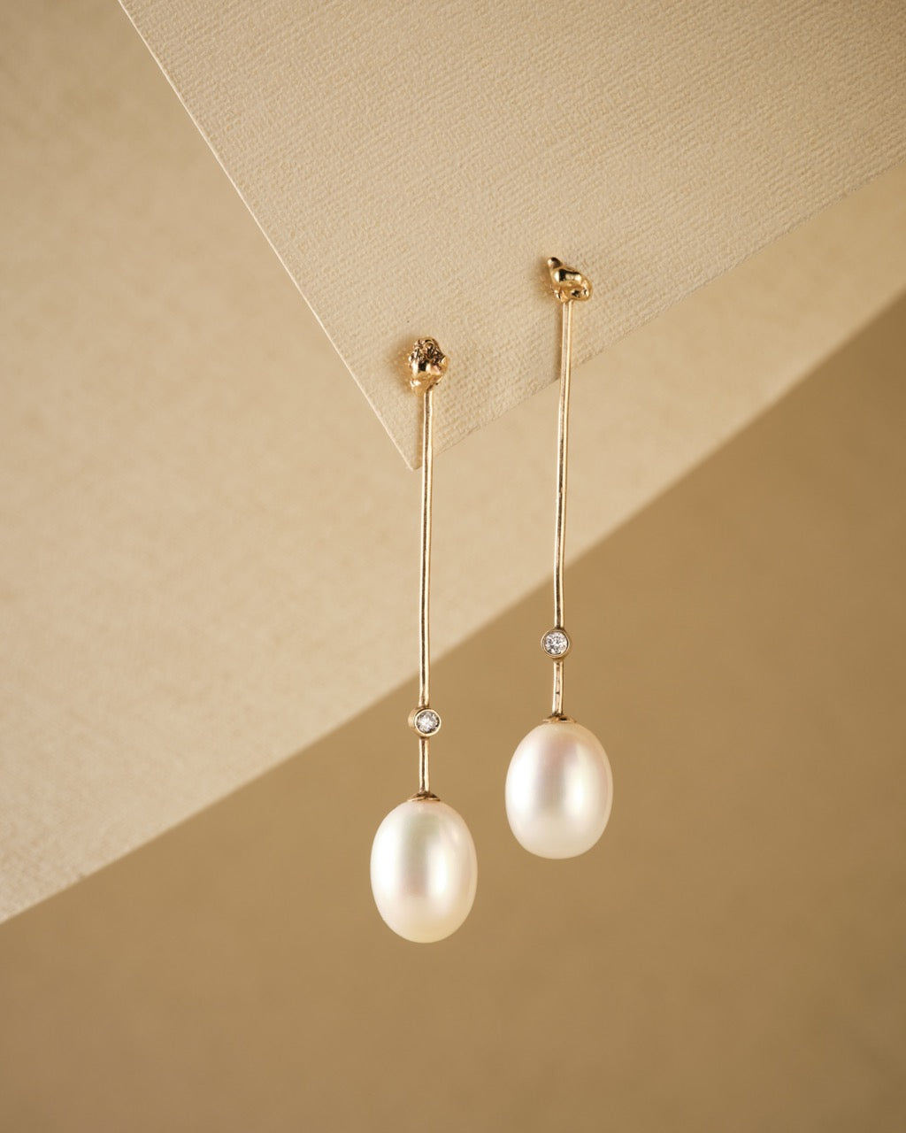 Drop Pearl and Diamond Stem Earrings
