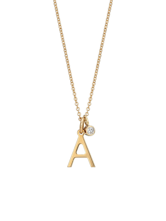 gold initial necklace with diamond