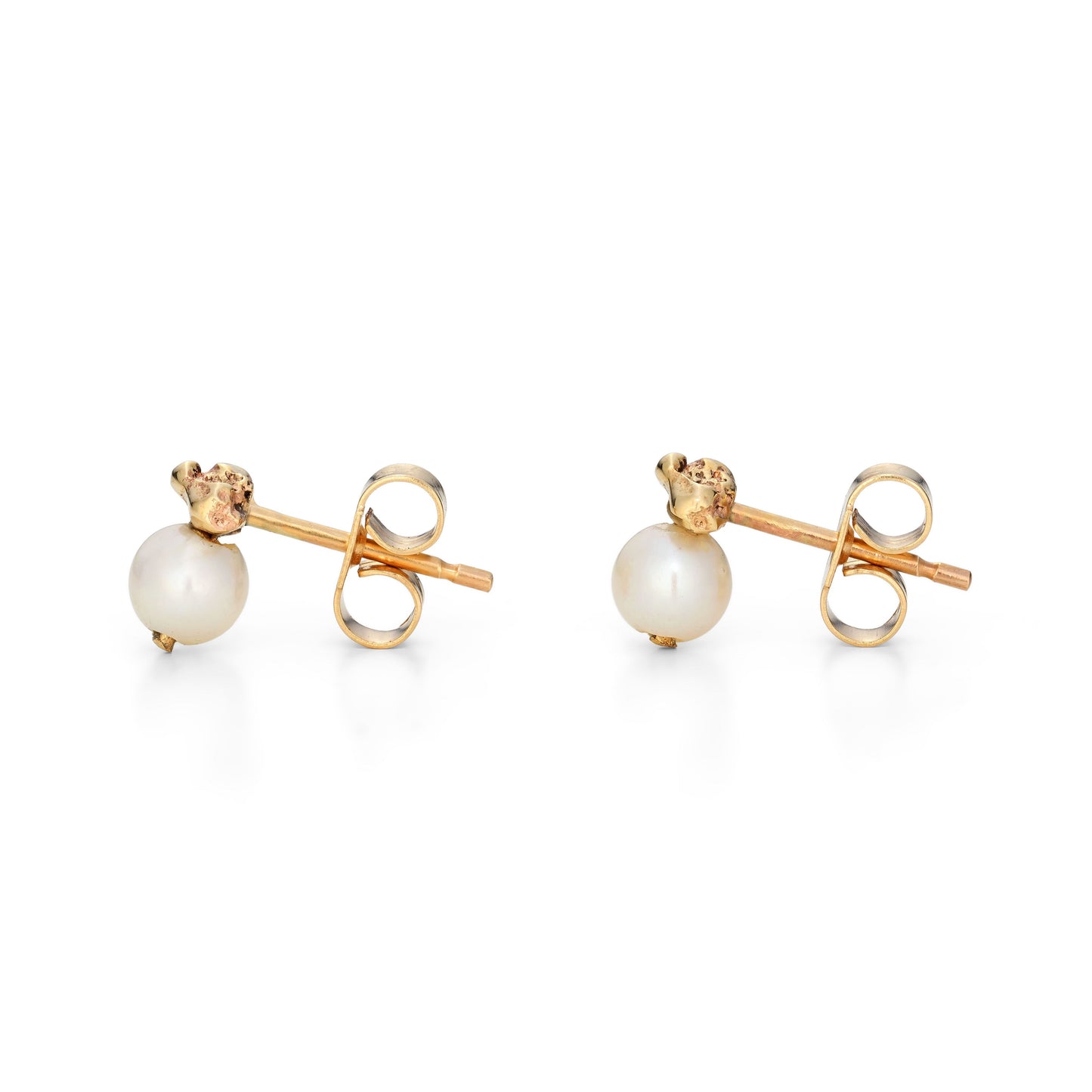 Pearl and gold nugget studs