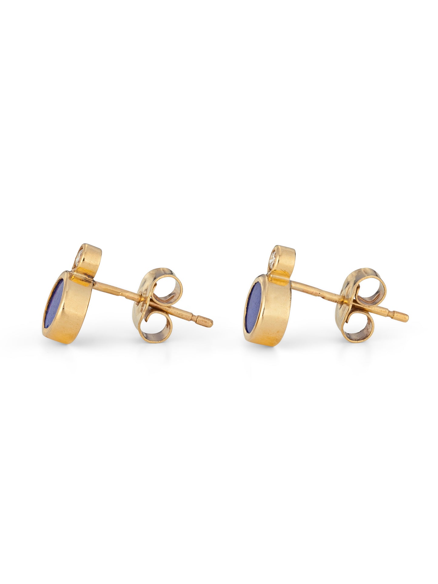 stellar blue lapiz lazuli and gold diamond studs side view