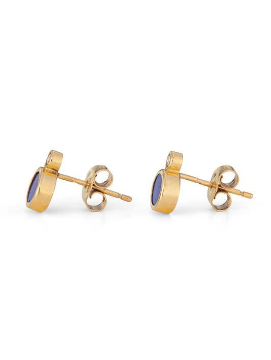 stellar blue lapiz lazuli and gold diamond studs side view