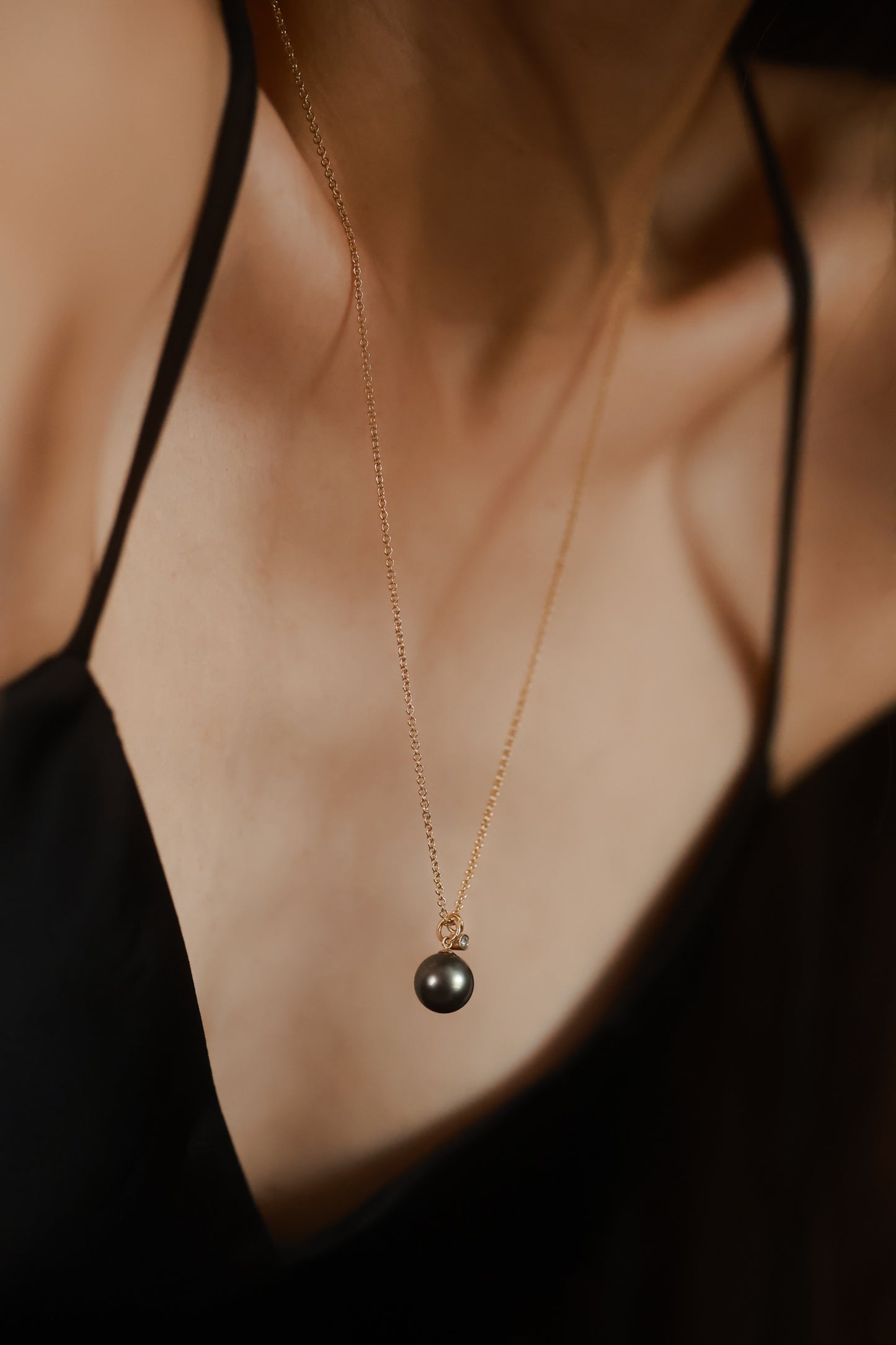 Black Pearl and Diamond Pendant