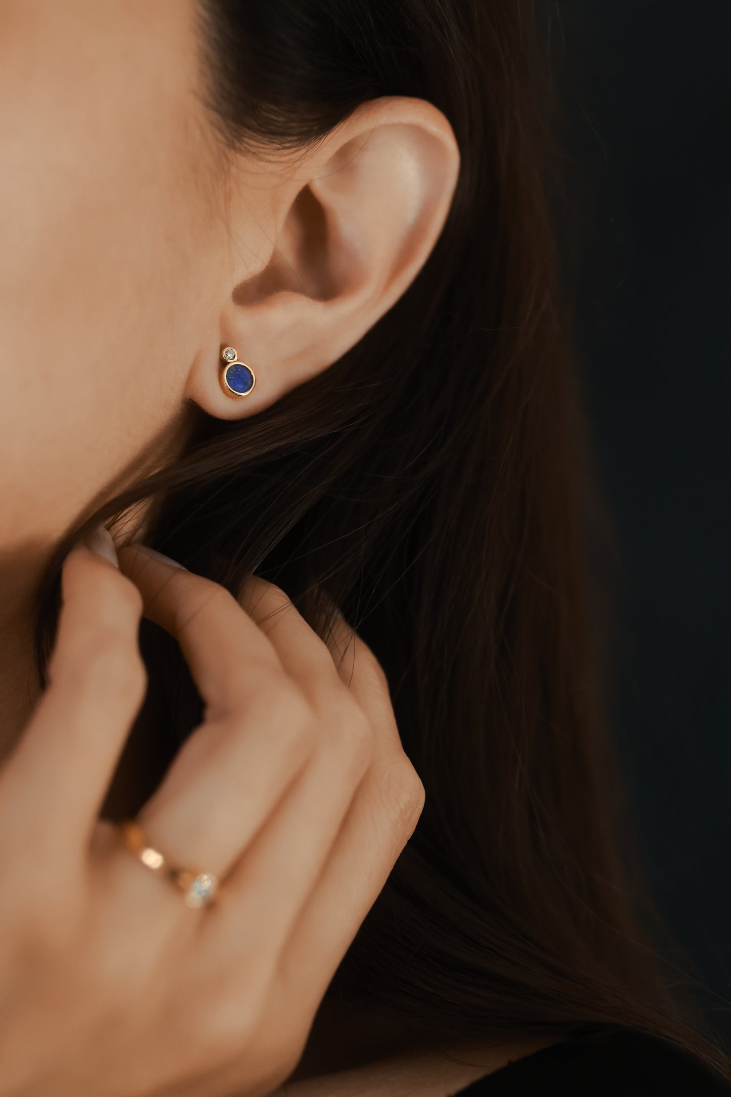Stellar Blue Lapis Lazuli and Gold Diamond Studs