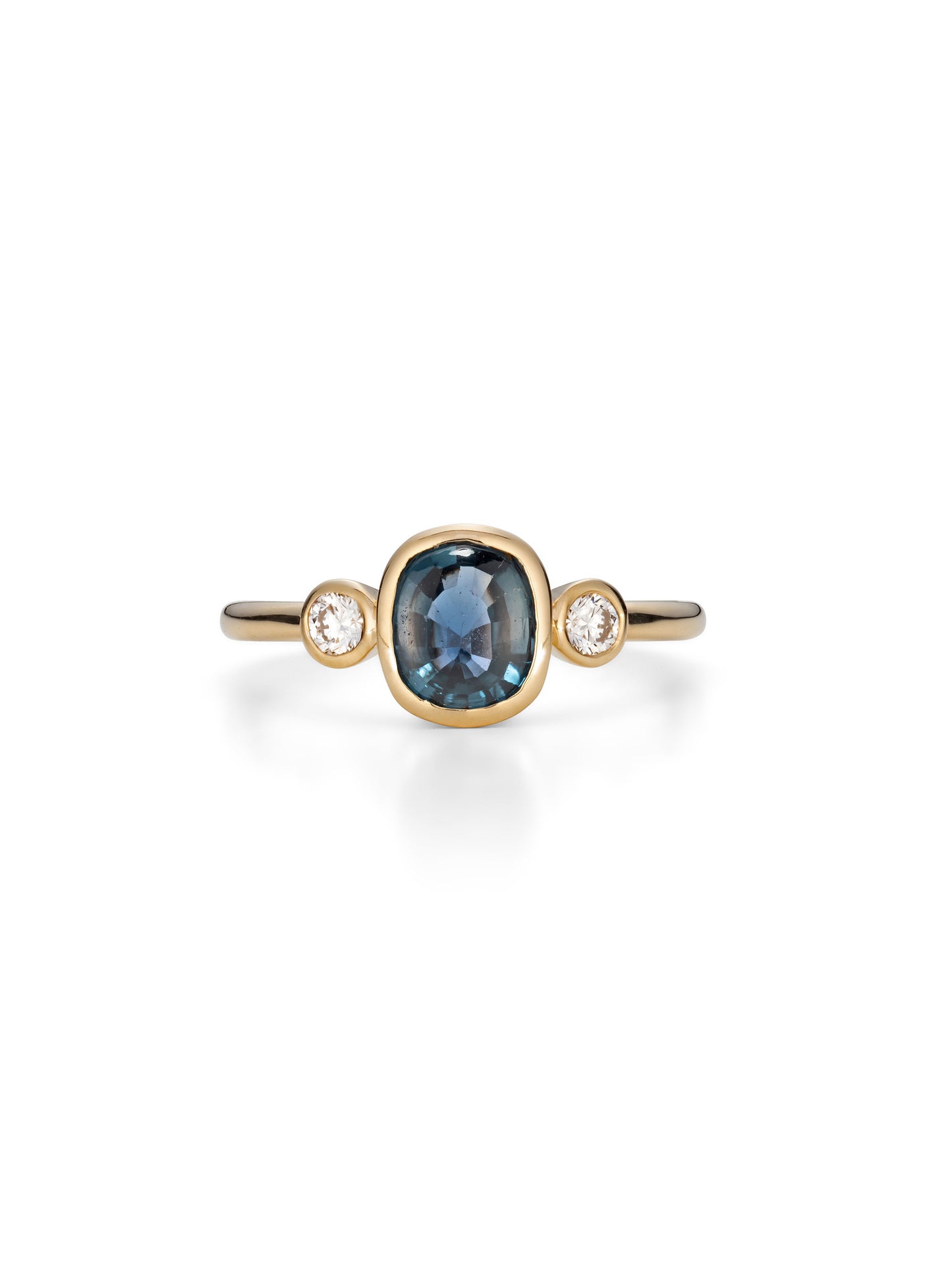 Teal sapphire diamond gold ring