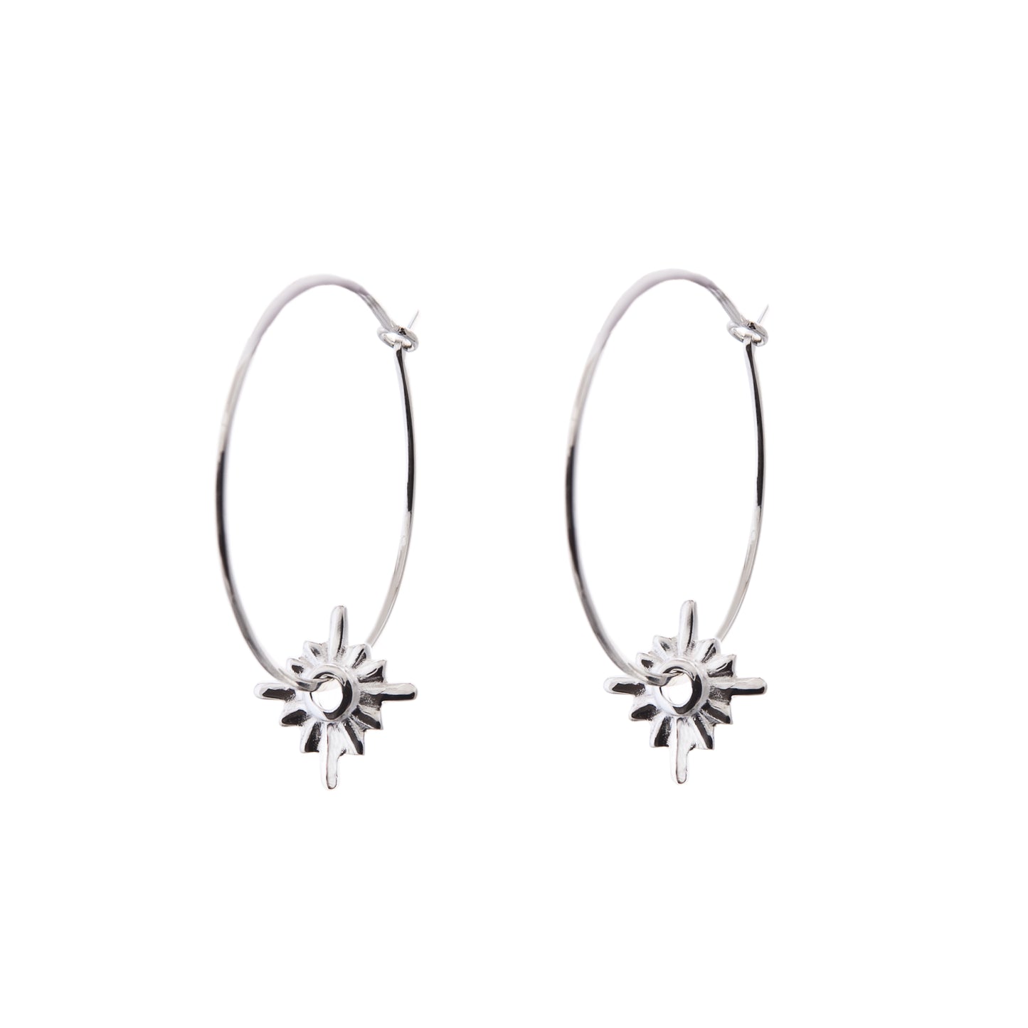art deco style sunburst hoop earring silver