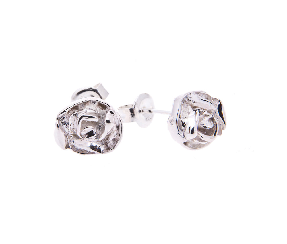 silver rose stud earrings
