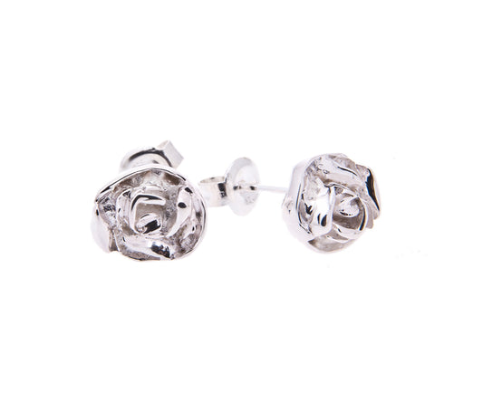 silver rose stud earrings 
