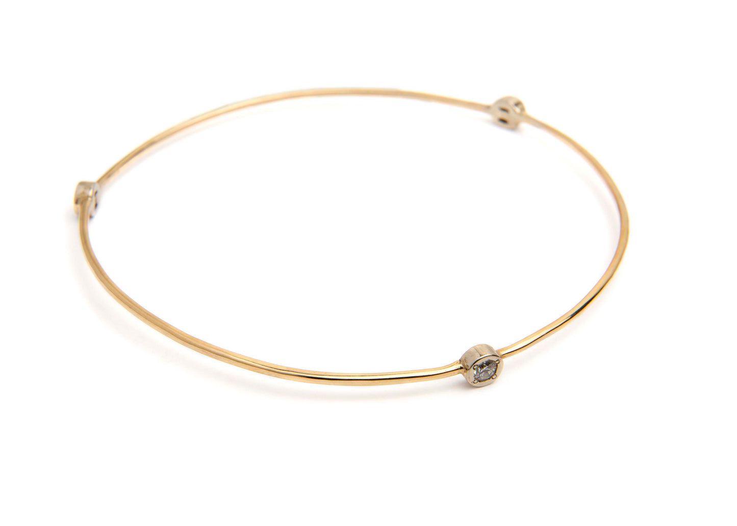 handmade solid gold bangle with diamond studs