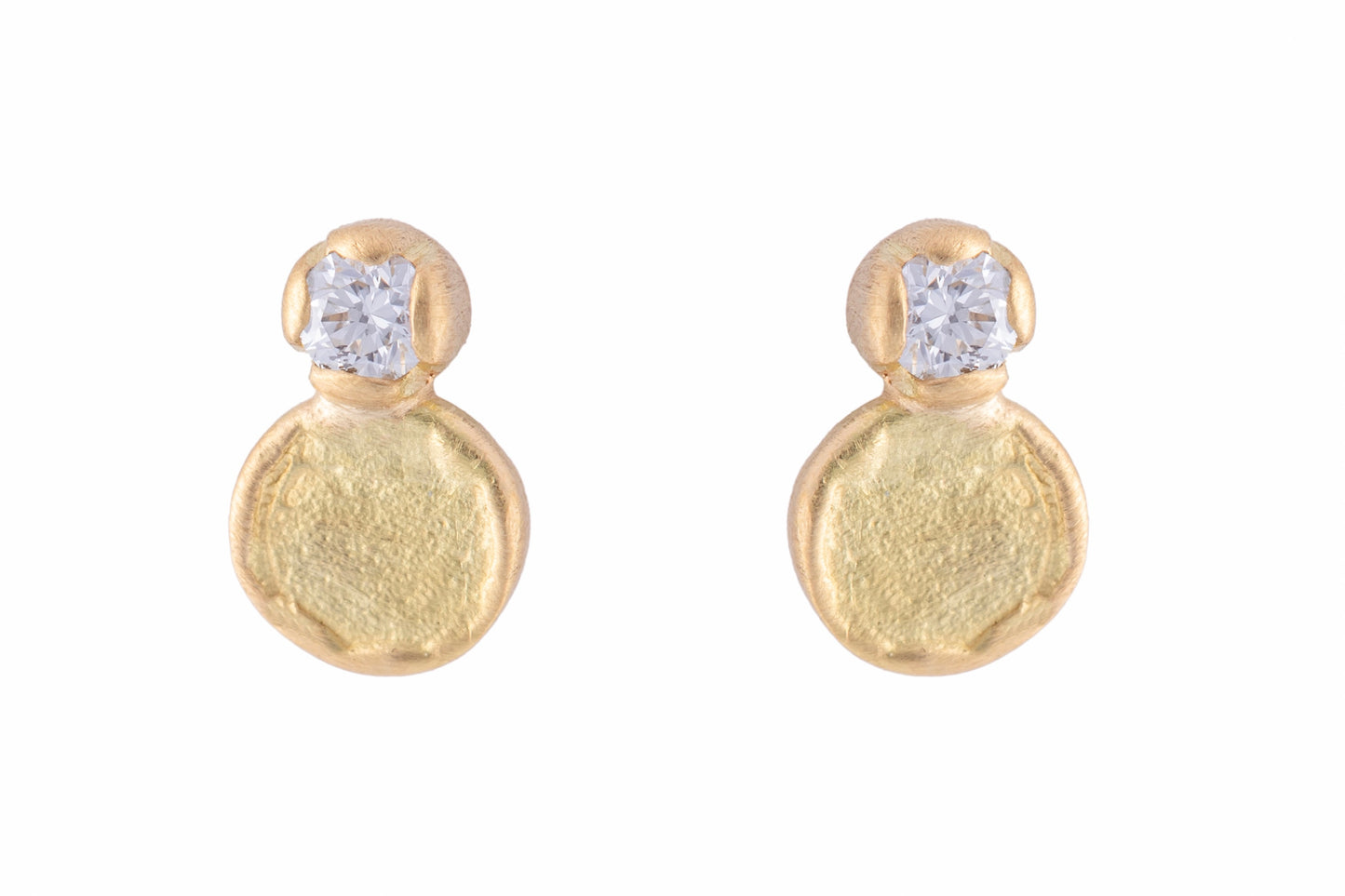 handmade esme disc gold studs with diamonds white background