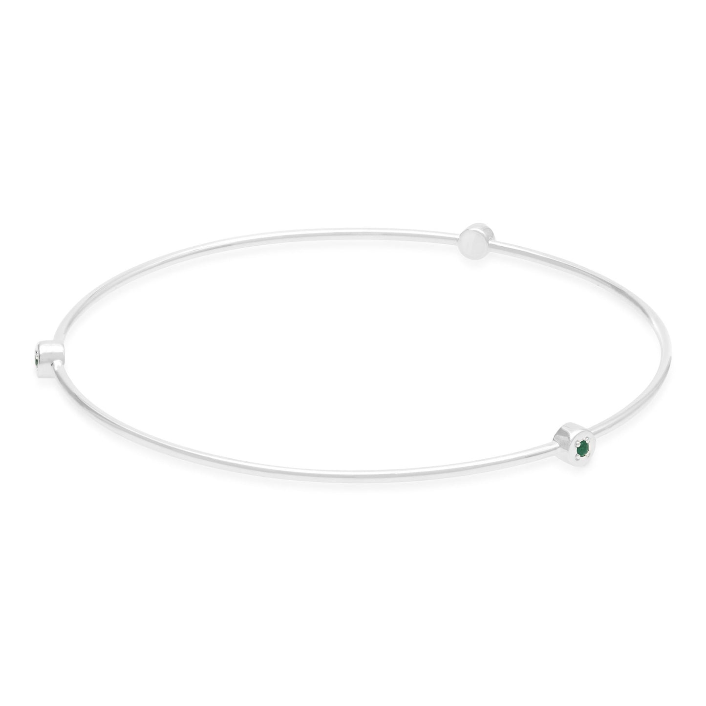 handmade solid silver bangle with emerald gemstone studs