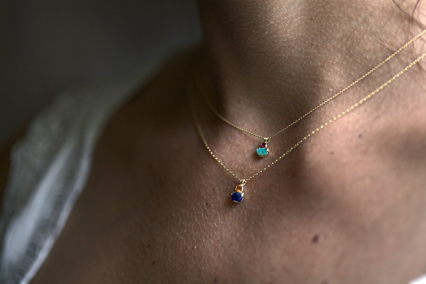 Heidi Hockenjos Ruby and Turquoise Mina Pendant on model