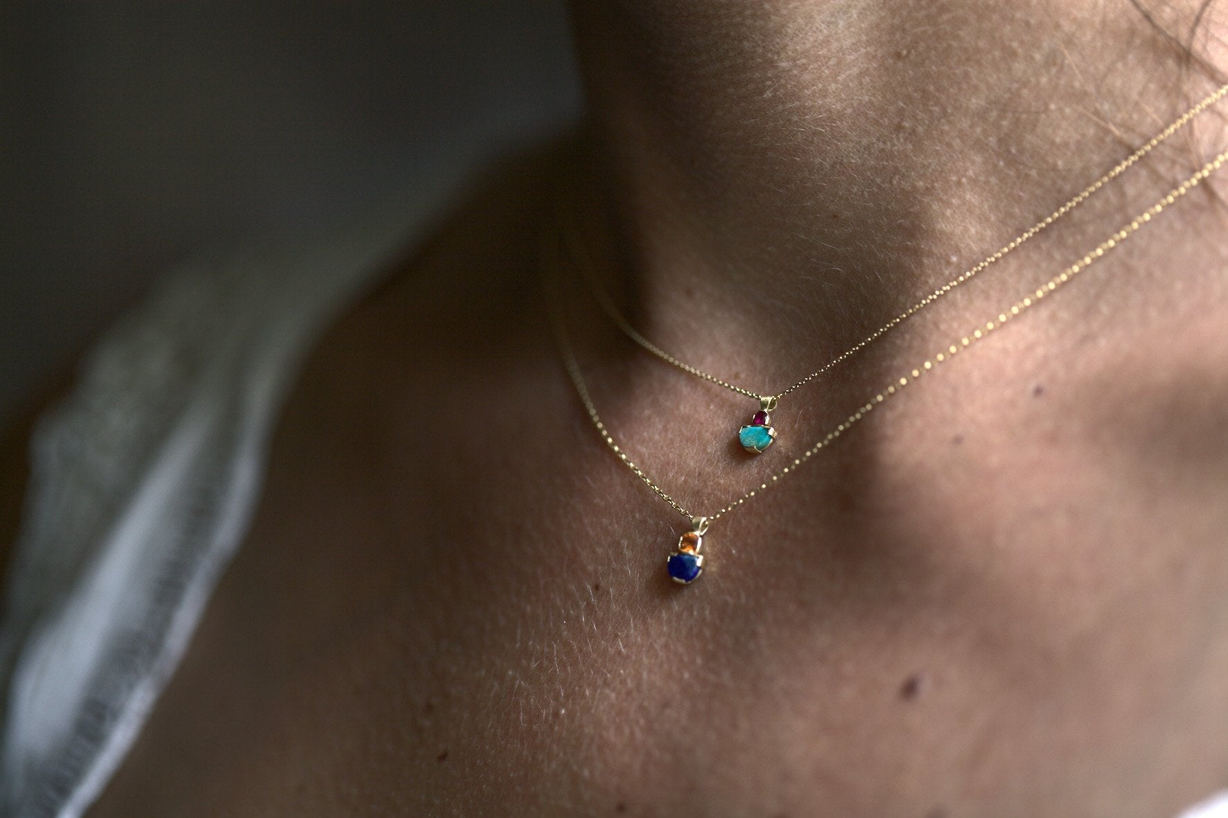 Heidi Hockenjos Ruby and Turquoise Mina Pendant on model