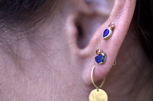 Orange Sapphire and Lapis Mina Studs on model