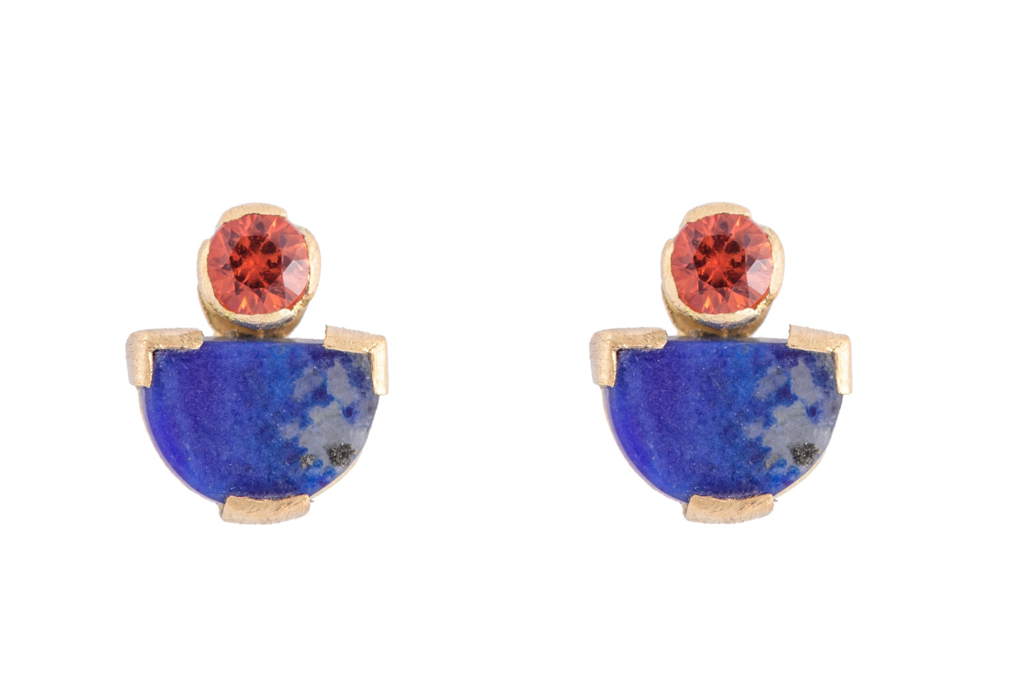 Orange Sapphire and Lapis Mina Studs