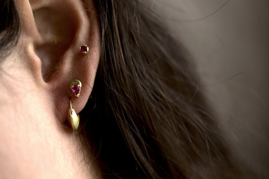 ruby roxana pink and gold earring studs on model