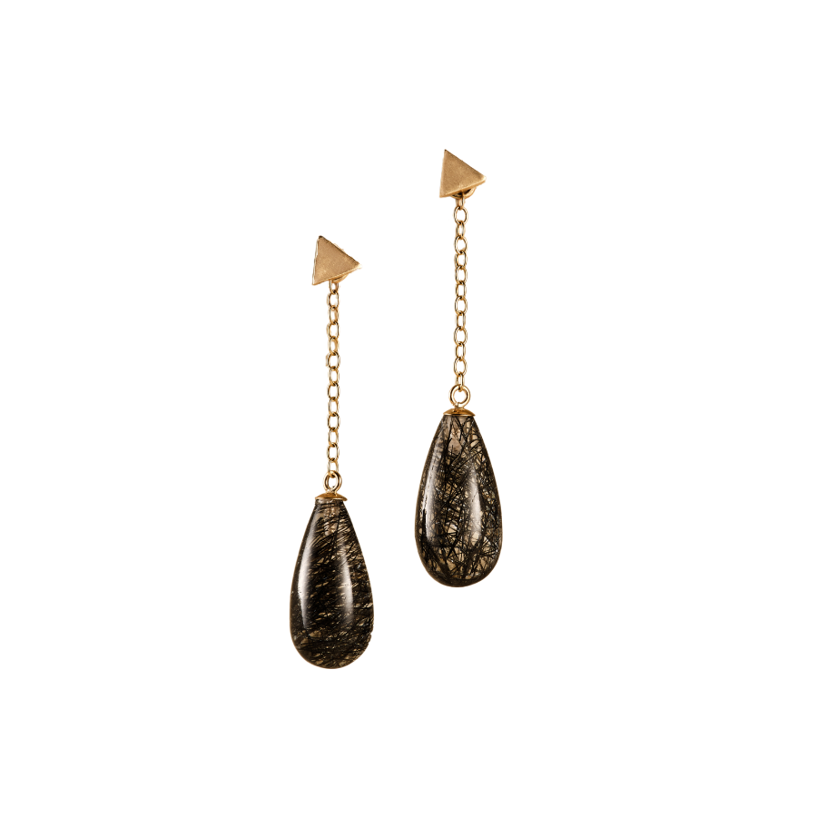 Tourmalated Quartz Black and Gold Drop Earrings Taylor Black