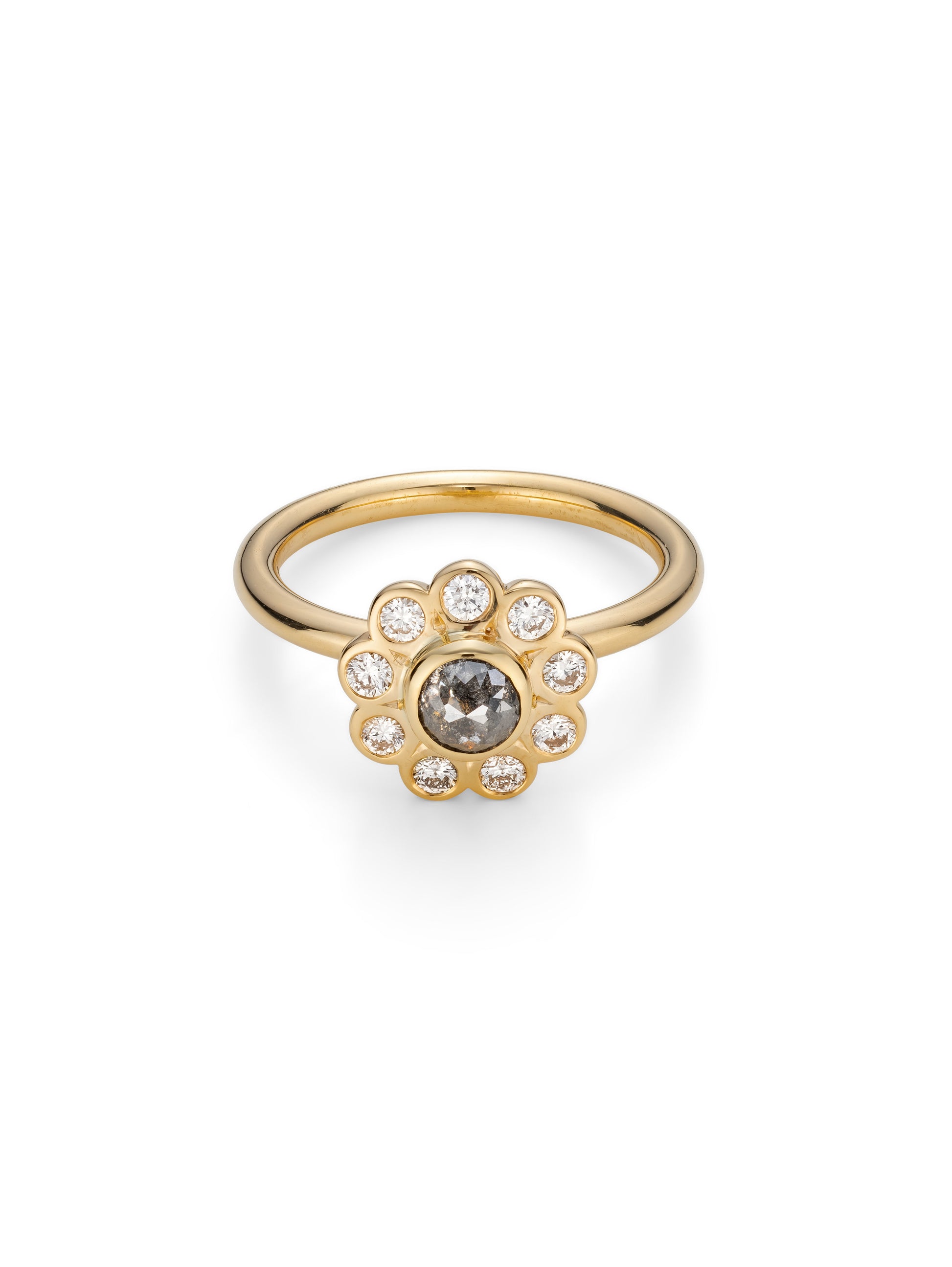 Daisy diamond ring with salt and pepper diamond side view