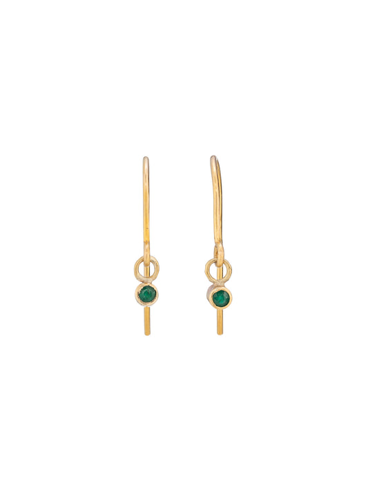 emerald green drop gold earrings
