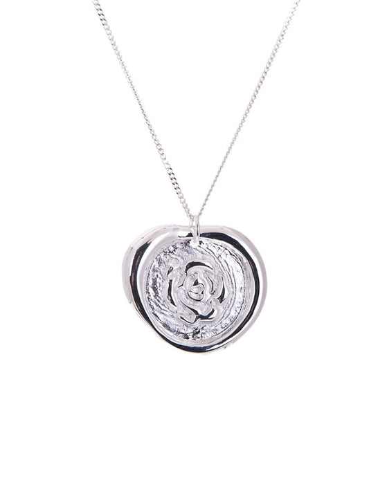 silver rose wax seal pendant necklace