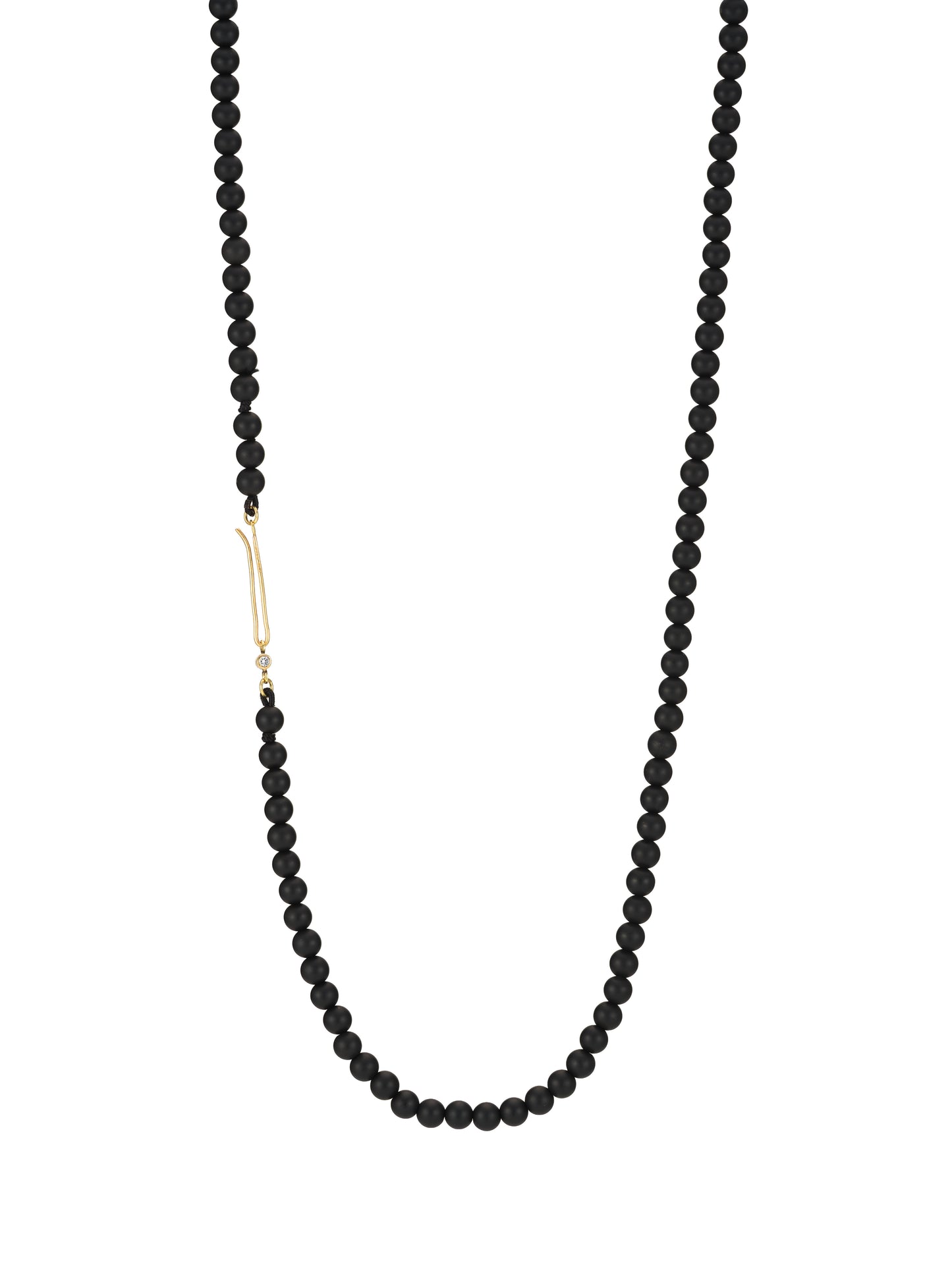 Onyx Bead Necklace with Gold and Diamond Clasp