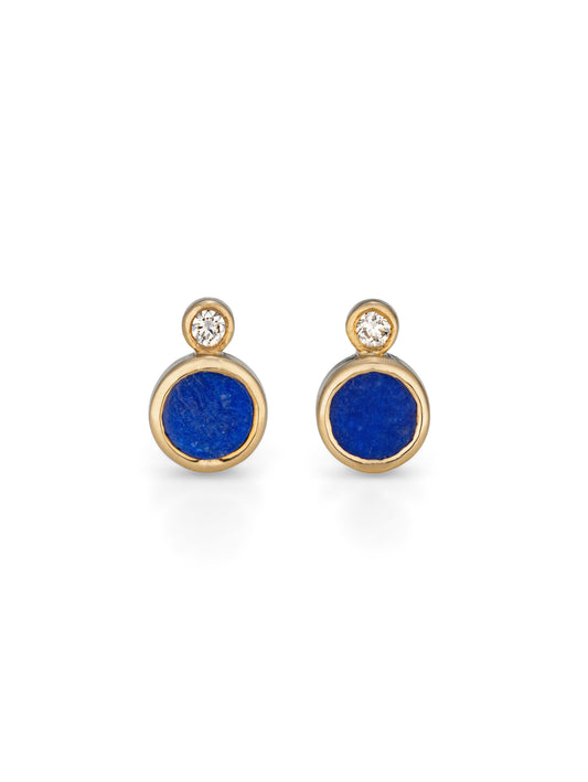 stellar blue lapiz lazuli and gold diamond studs
