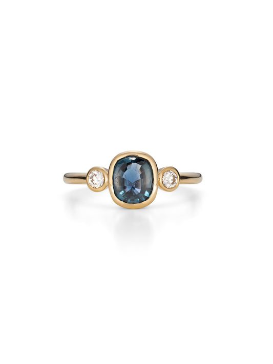 Teal sapphire diamond gold ring