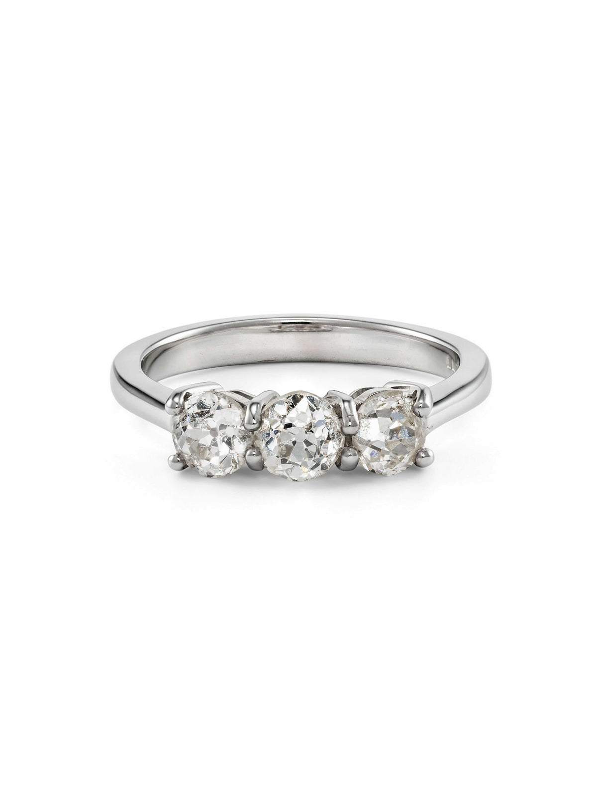 Victorian Old Mine Cut Diamond Platinum Three Stone Ring