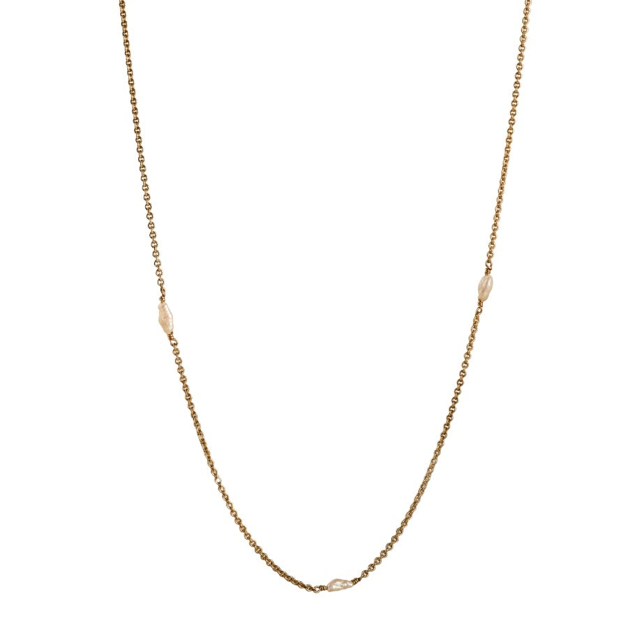 Gold chain necklace with rice pearls