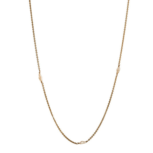 Gold chain necklace with rice pearls