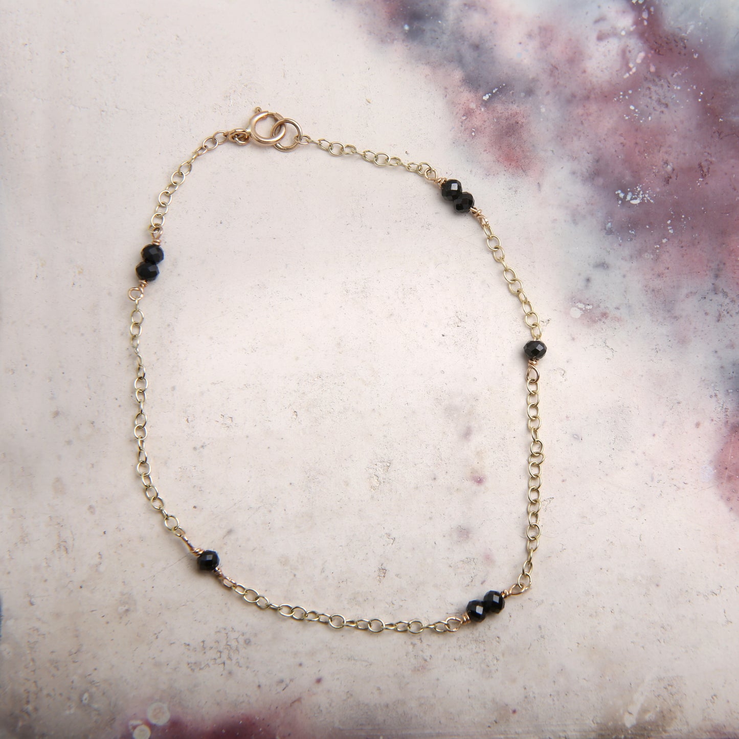handmade faceted gemstone chain bracelet with black spinel beads