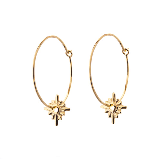 art deco style gold sunburst hoop earrings