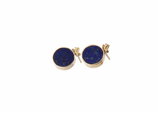 Blue lapis lazuli and gold disc stud earrings