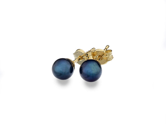 Black pearl studs with gold butterflies on white background