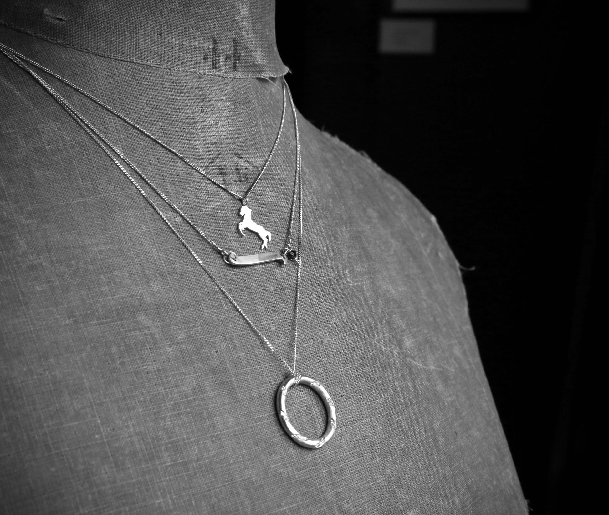 white gold and diamond circus hula hoop pendant necklace