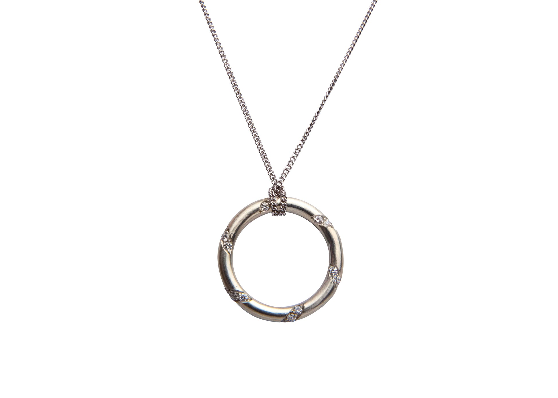 white gold and diamond circus hula hoop pendant necklace