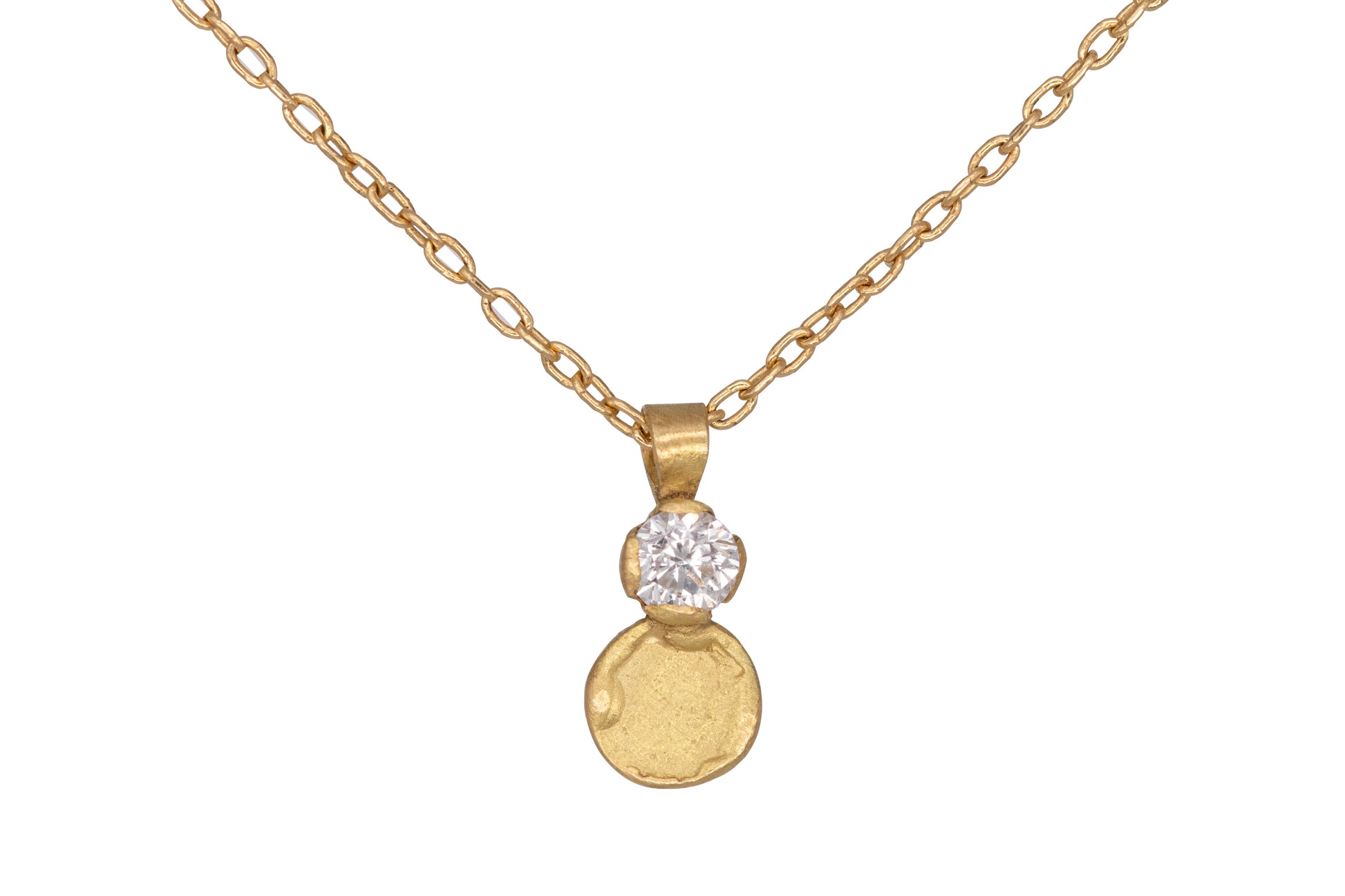 handmade 18ct gold disc pendant necklace with diamond