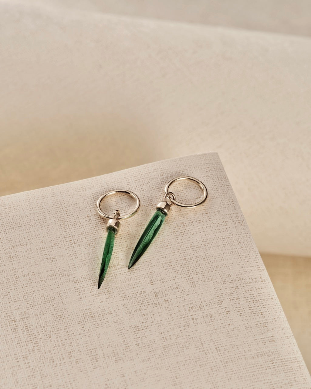 tourmaline green and gold hoop and drop earrings
