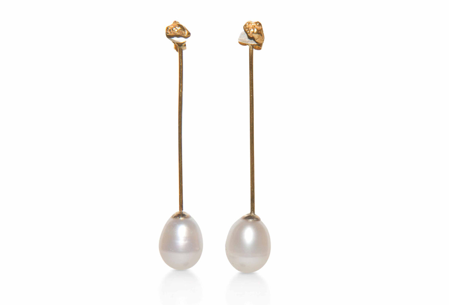 handmade drop pearl stem and gold bridal earrings