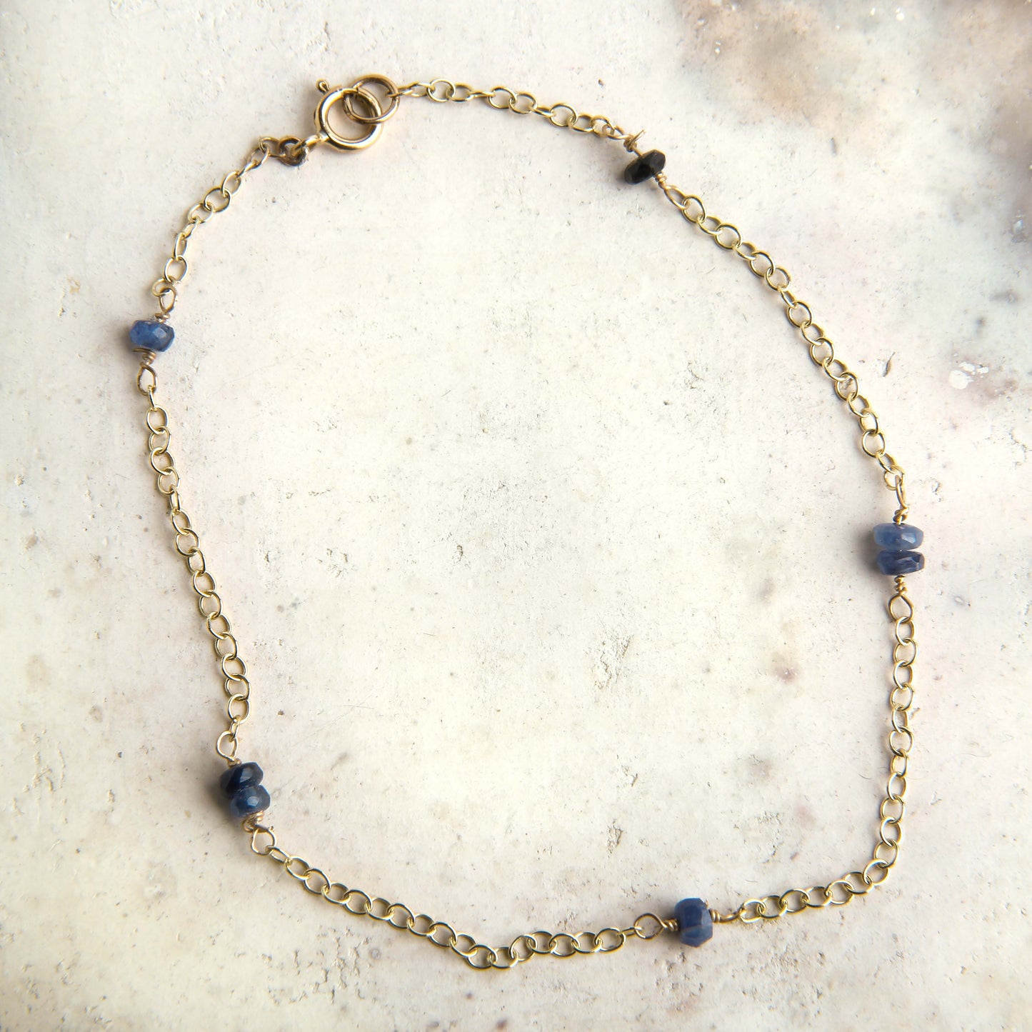 handmade faceted gemstone chain bracelet with blue sapphire beads
