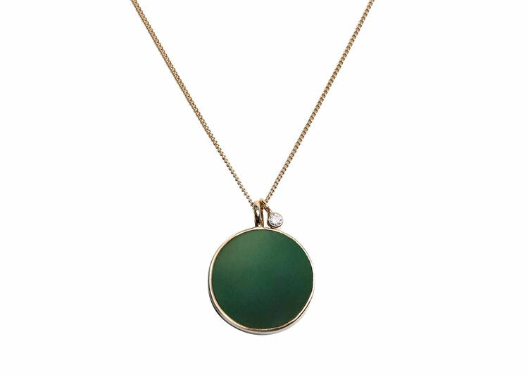 Green and gold pendant necklace with diamond charm