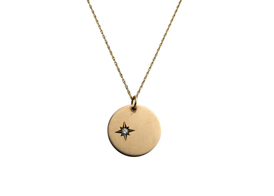 handmade gold disc pendant necklace with star set diamond