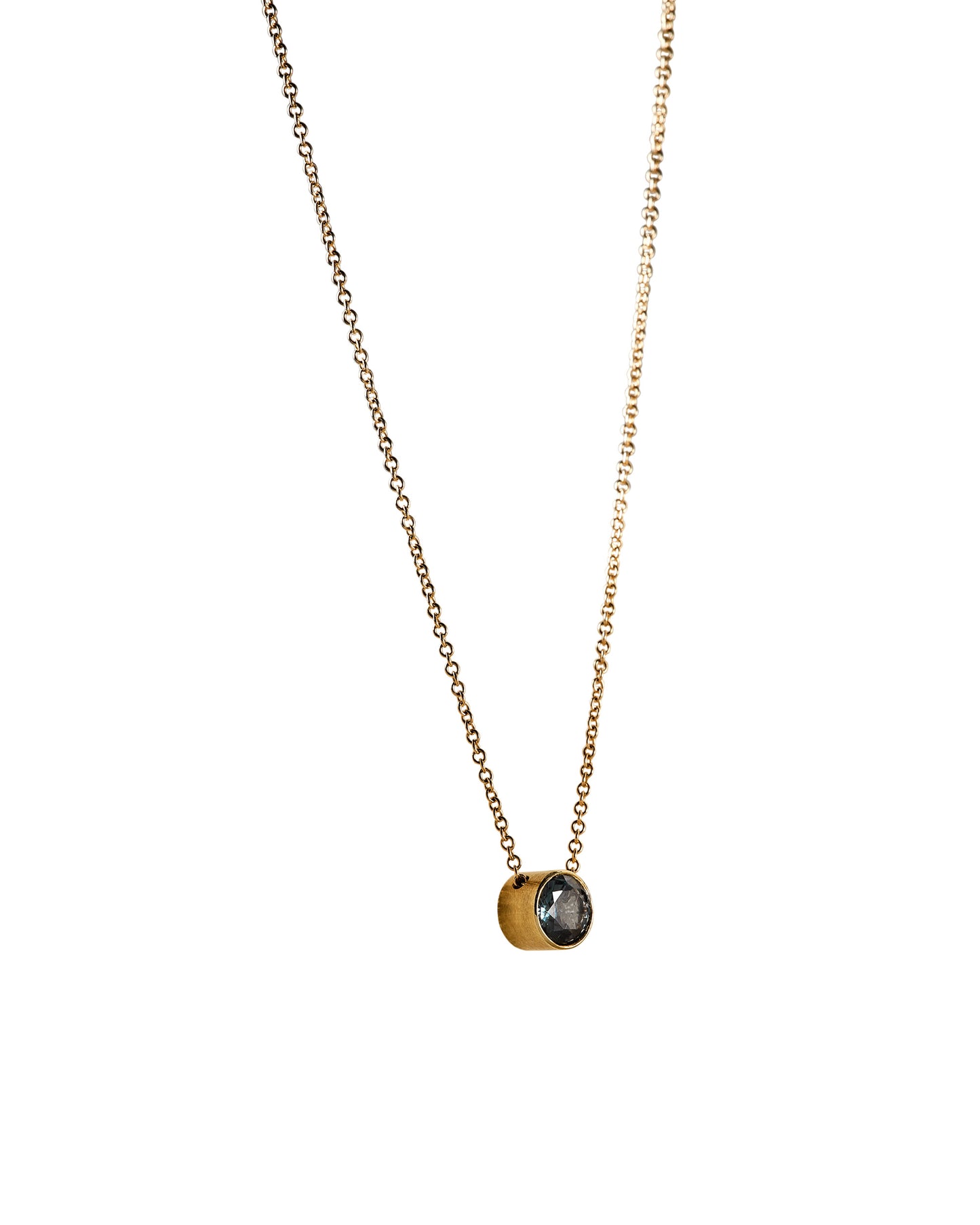 modern, classic delicate blue grey spinel gold necklace