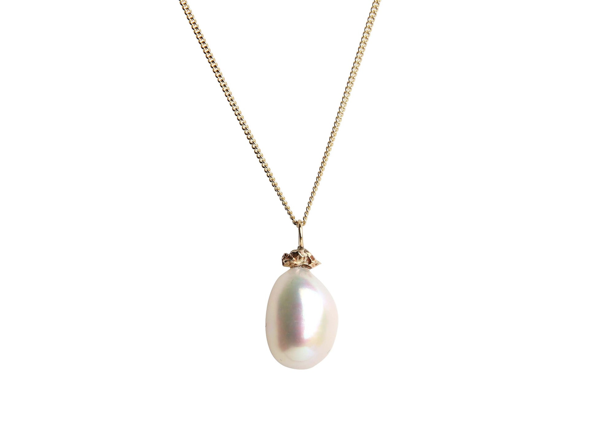 Baroque pearl and gold nugget pendant necklace