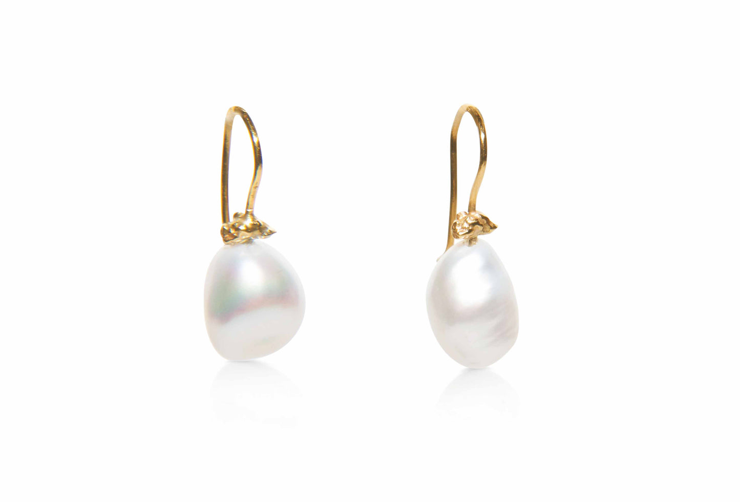 handmade pearl and gold nugget hook bridal earrings